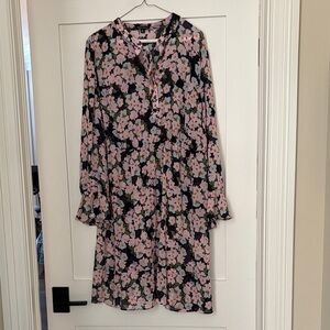 J. Crew Black and Pink Floral Long Sleeve Dress